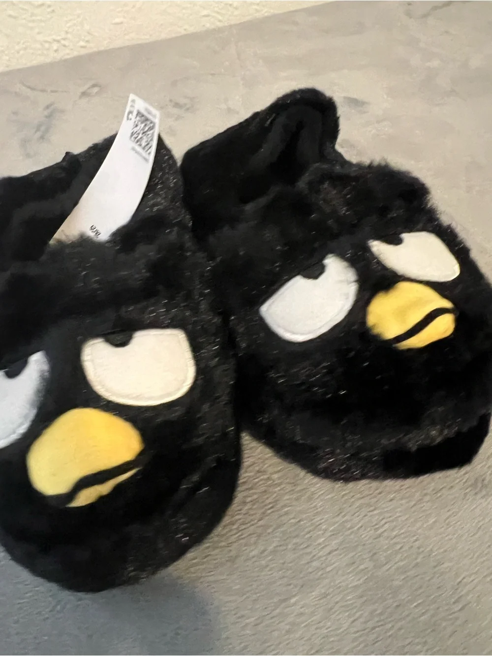 Badtz-Maru H&M Black Plush Kids Slip-On Character Slippers with Yellow Beak